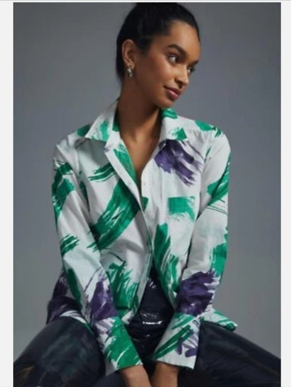 Maeve Green & Purple Brushstroke Button-Down Shirt